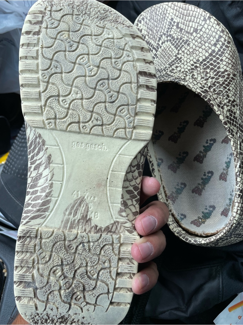 Birkenstock Snake Print Clogs in Beige and Brown - Picture 5 of 5